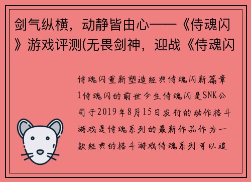 剑气纵横，动静皆由心——《侍魂闪》游戏评测(无畏剑神，迎战《侍魂闪》——游戏评测续写)